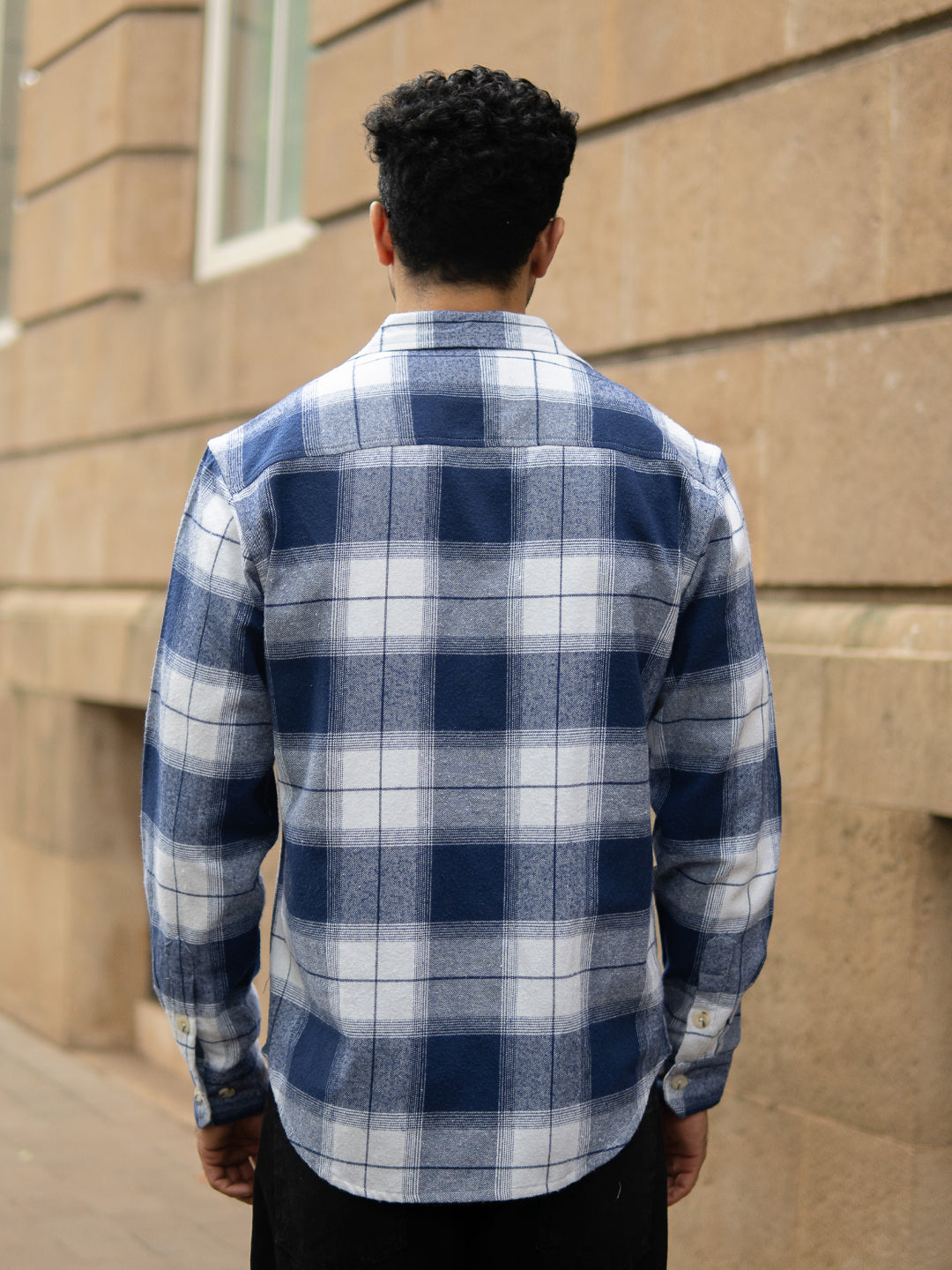 Dark Blue Brushed Checks Shirt