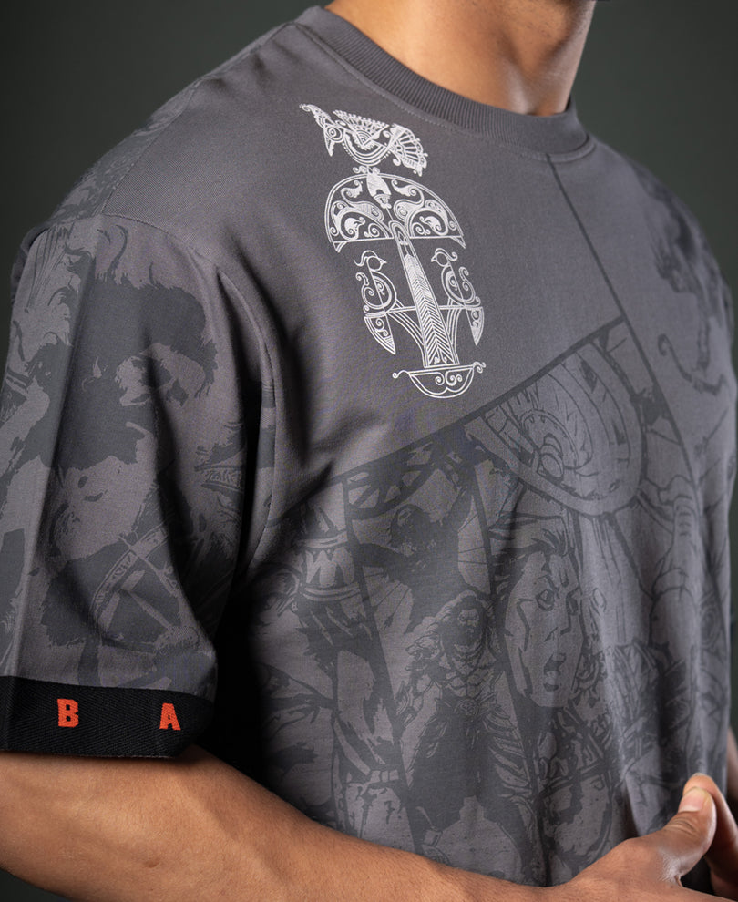 Grey Mahabharata Print T-Shirt.