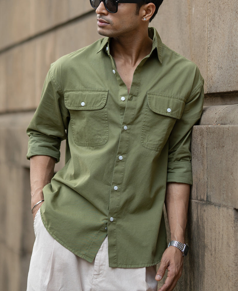 Green Double Pocket Lightweight Shirt.