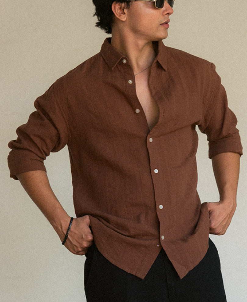 Brown Plain Structure Shirt.