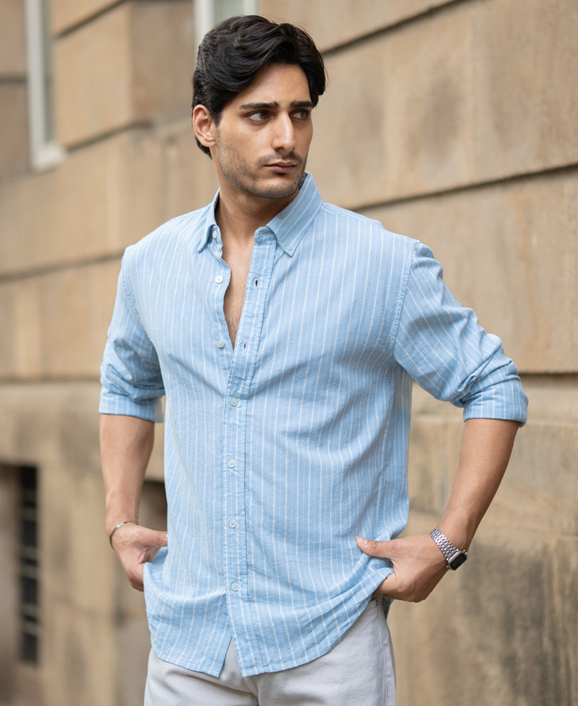 Light Blue Linen Stripe Shirt