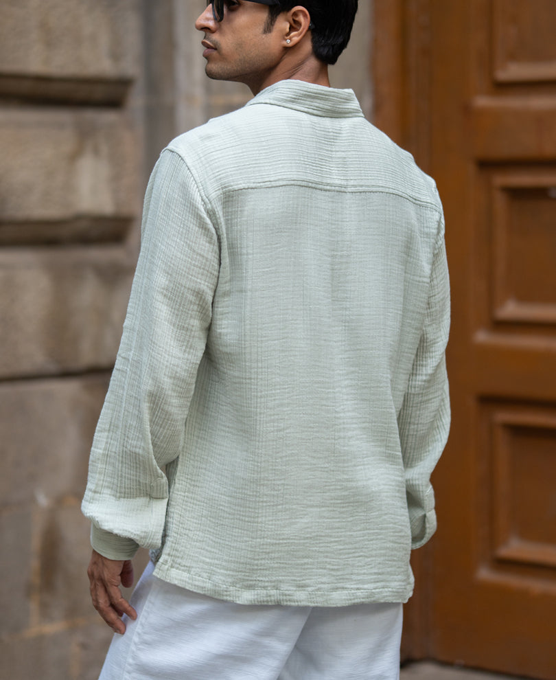 Sage Green Embroidered Shirt.