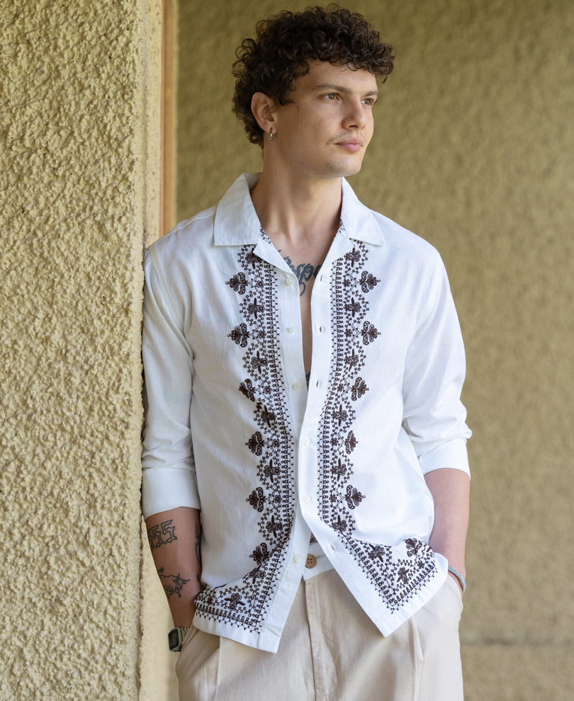 White Embroidered Shirt 100% Cotton