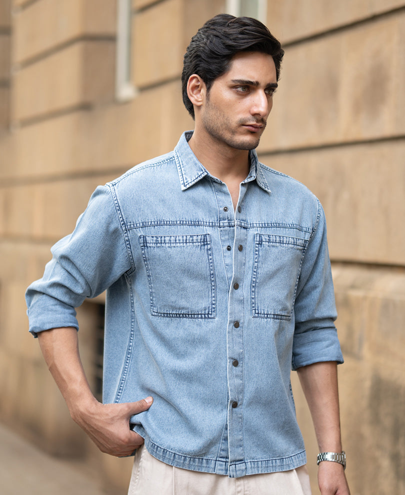 Blue Double Pocket Denim Shirt