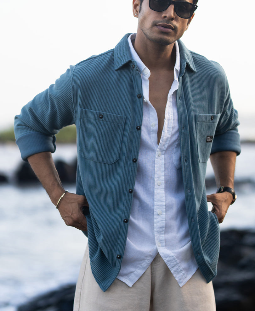 Grey Sky Knit Shirt With Pockets.