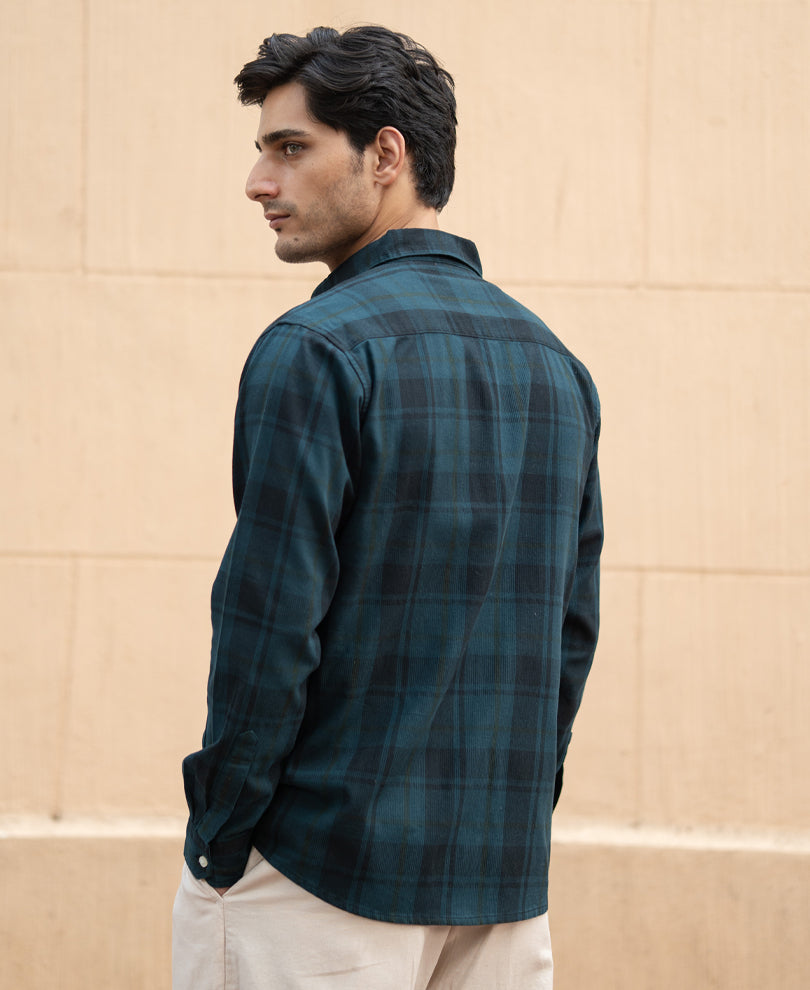 Dark Teal Structured Checks Shirt