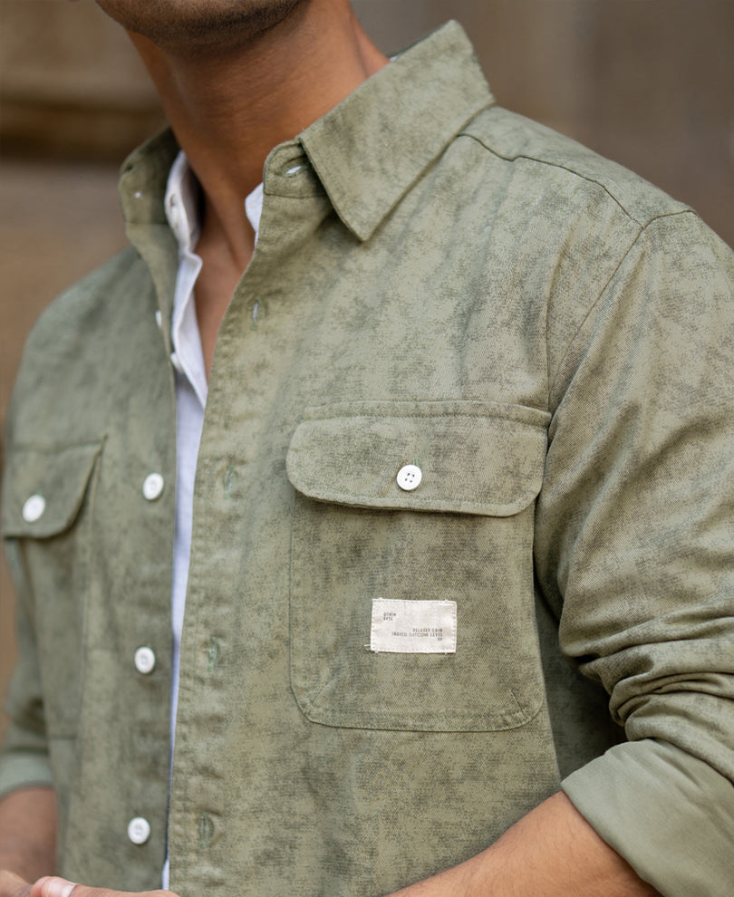 Green Printed Structure Shirt