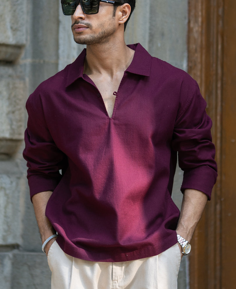 Wine Lightweight Structured Kurta Shirt.
