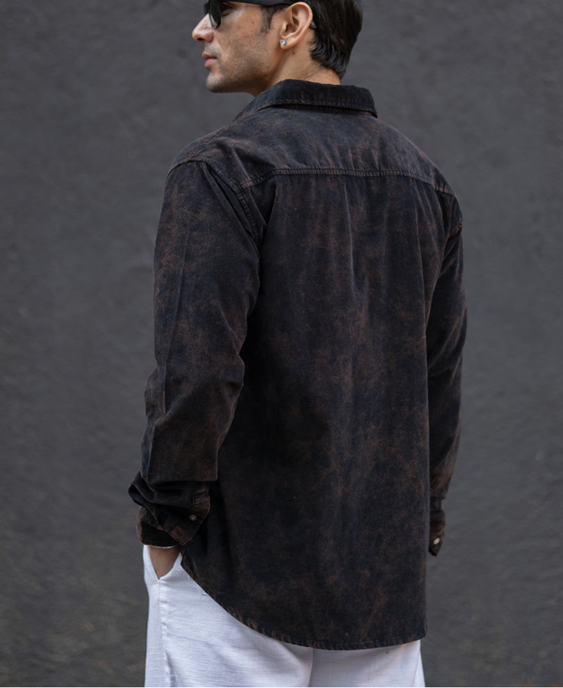 Buy Black Washed Corduroy Shirt for Men | POWERLOOK