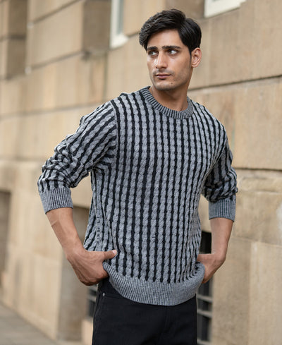 Grey And Black Cable Knit Sweater