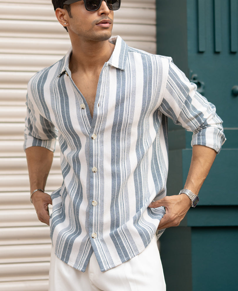 Blue Structure Stripe Shirt.
