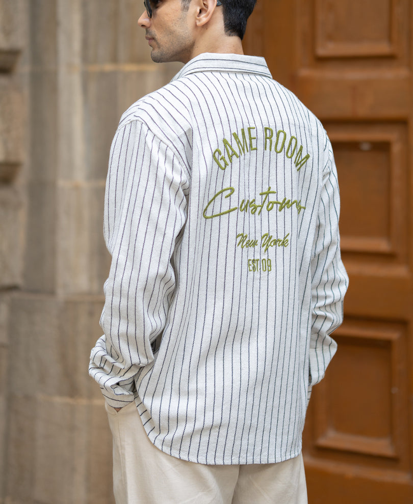 Beige Embroidered Stripe Shirt