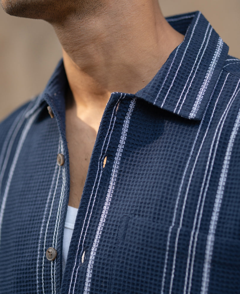 Navy Structured Striped Shirt