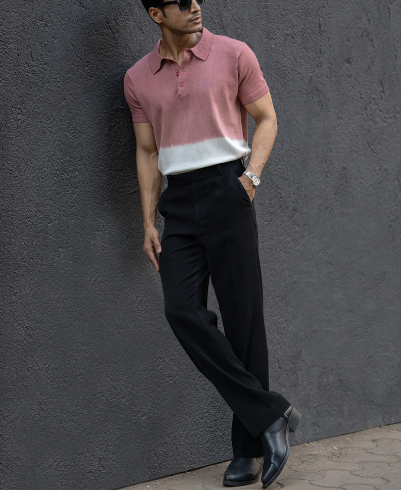 Brick Ombre Knit Polo T-Shirt.