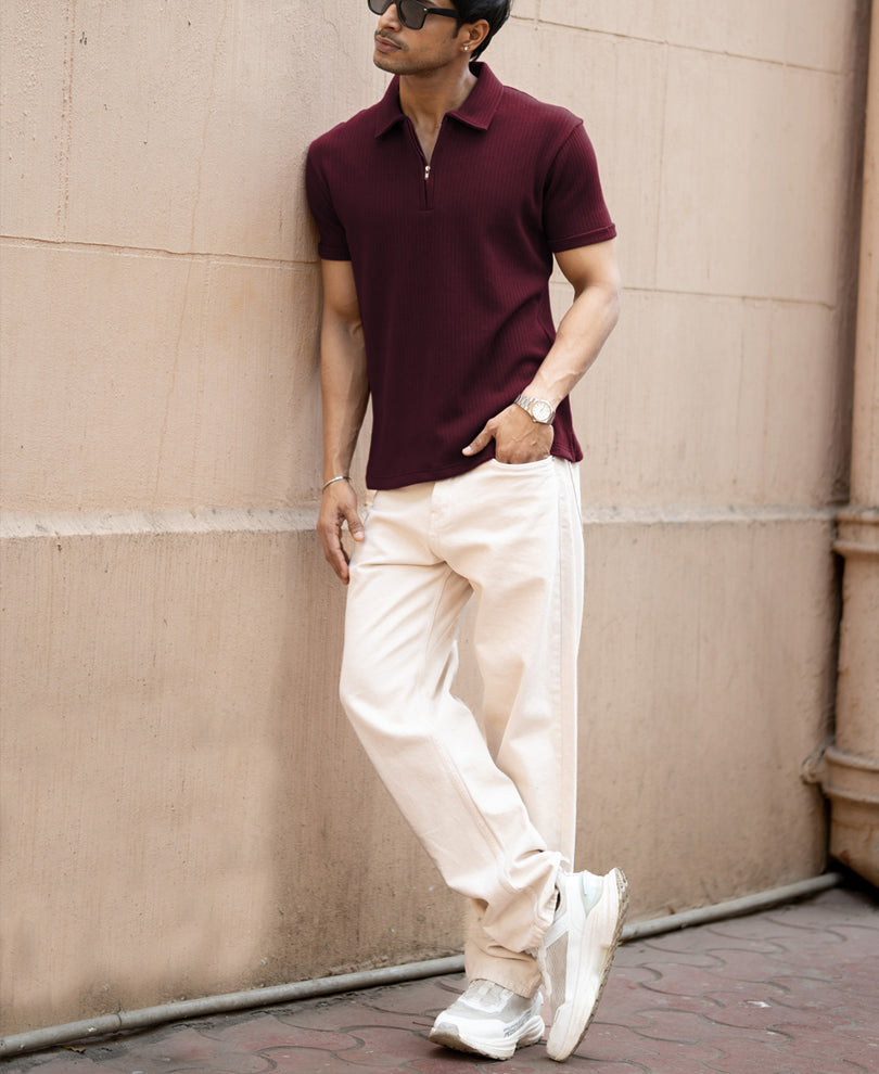 Wine Zipper Polo T-Shirt