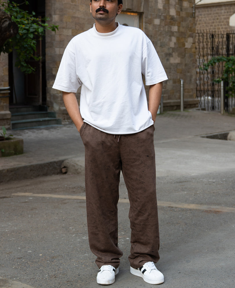 Brown Printed Baggy Fit Trackpant.