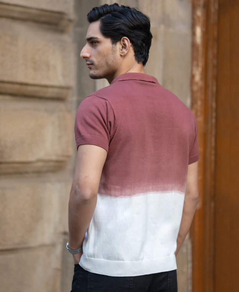 Brick Ombre Knit Polo T-Shirt