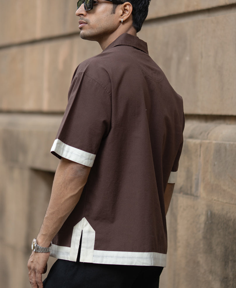 Dark Brown Boxy Fit Collar T-Shirt