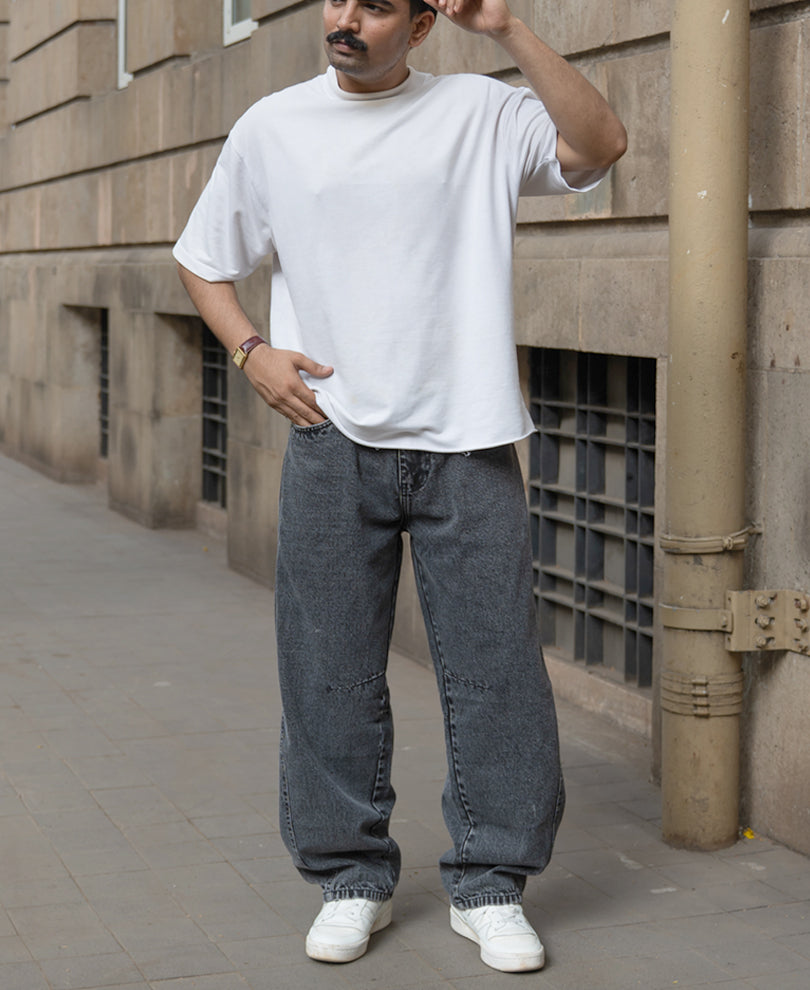Charcoal Panelled Barrel Fit Jeans