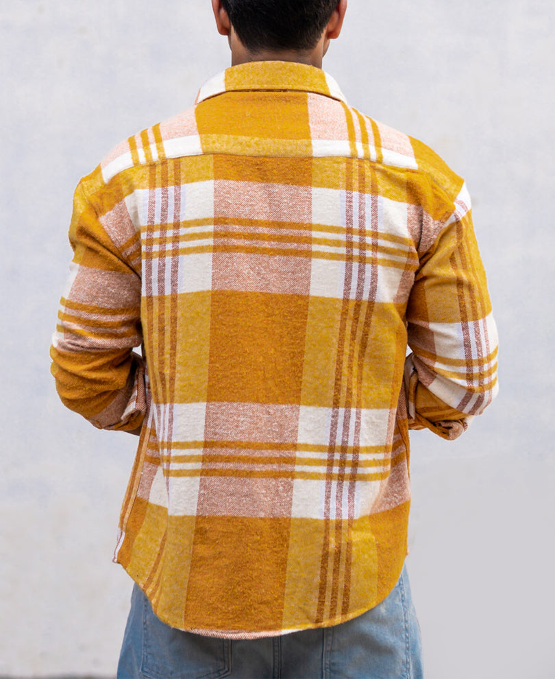 Mustard Pocket Checks Oversize Drop Shoulder Shirt