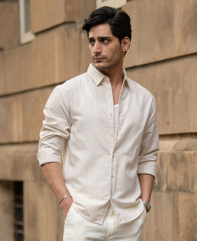 Mustard & Beige Linen Stripe Shirt