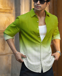Lime Green Ombre Checks Shirt