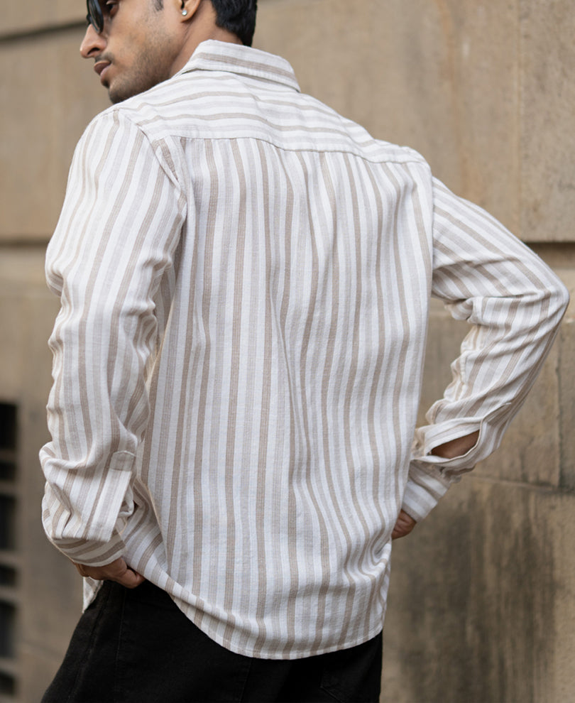 Beige Structured Stripes Shirt
