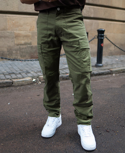 Olive Cotton Cargo Pants.