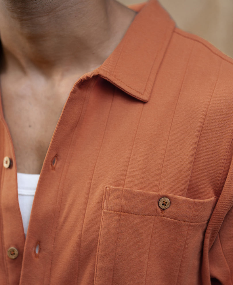 Russet Brown Structure Knit Shirt