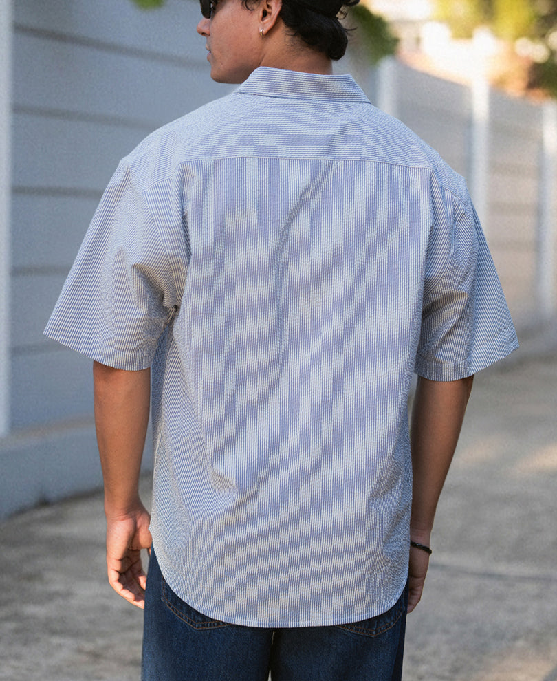 Goth Print Blue Stripe Shirt.