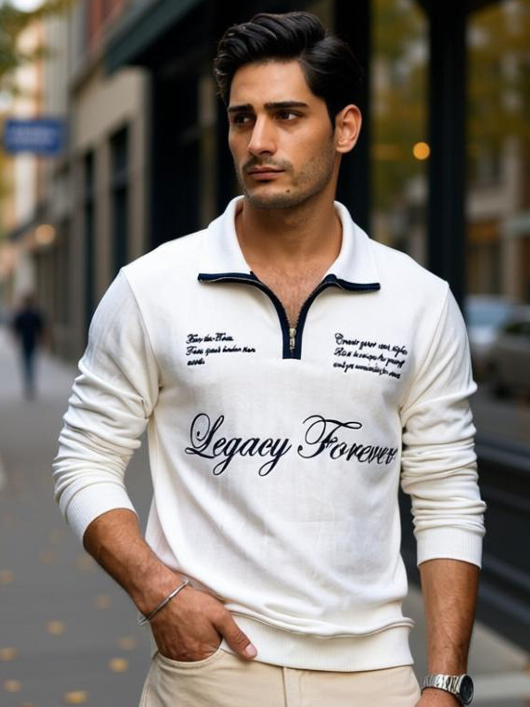 Off-White Contrast Embroidery Sweatshirt