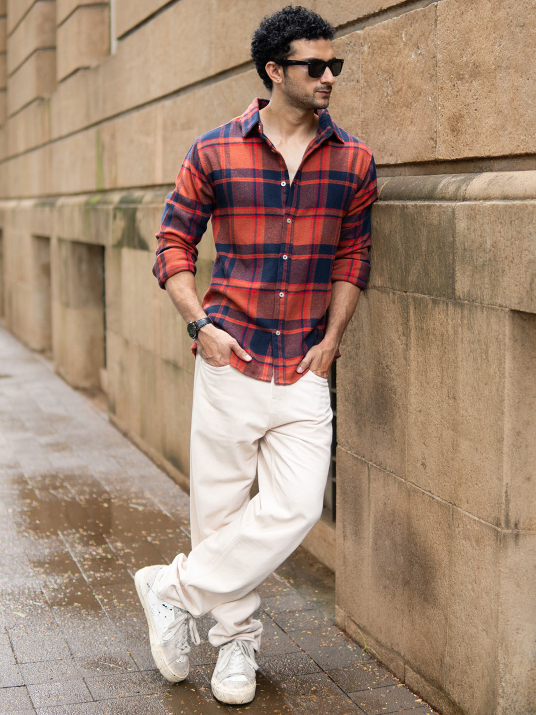 Rust And Navy Checks Shirt