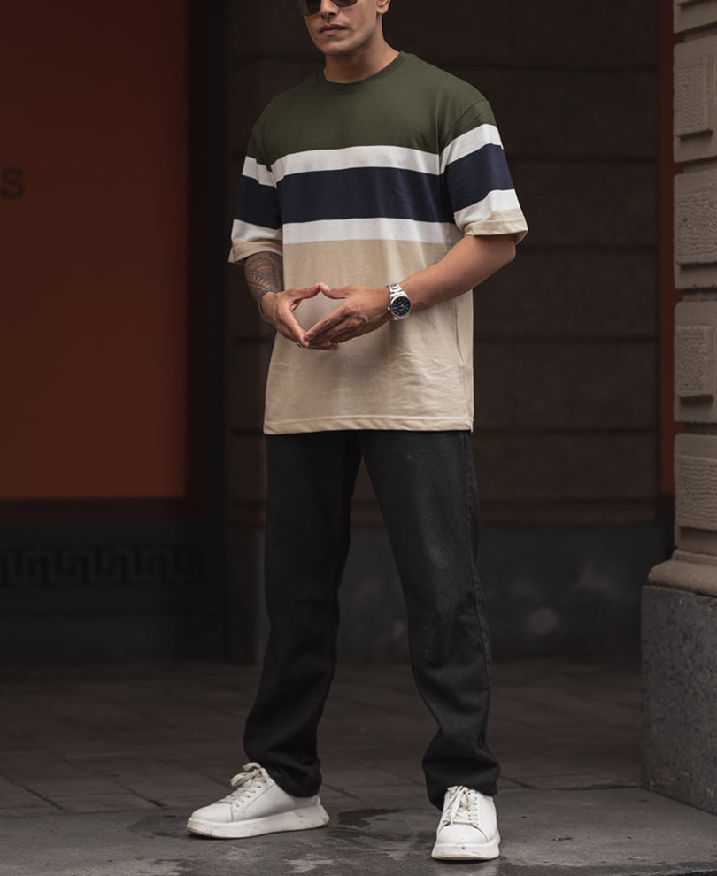 Multicolor Oversized Fit Half Sleeves T Shirt