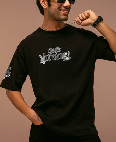 Black 62 Printed Oversized Half Sleeves T Shirt
