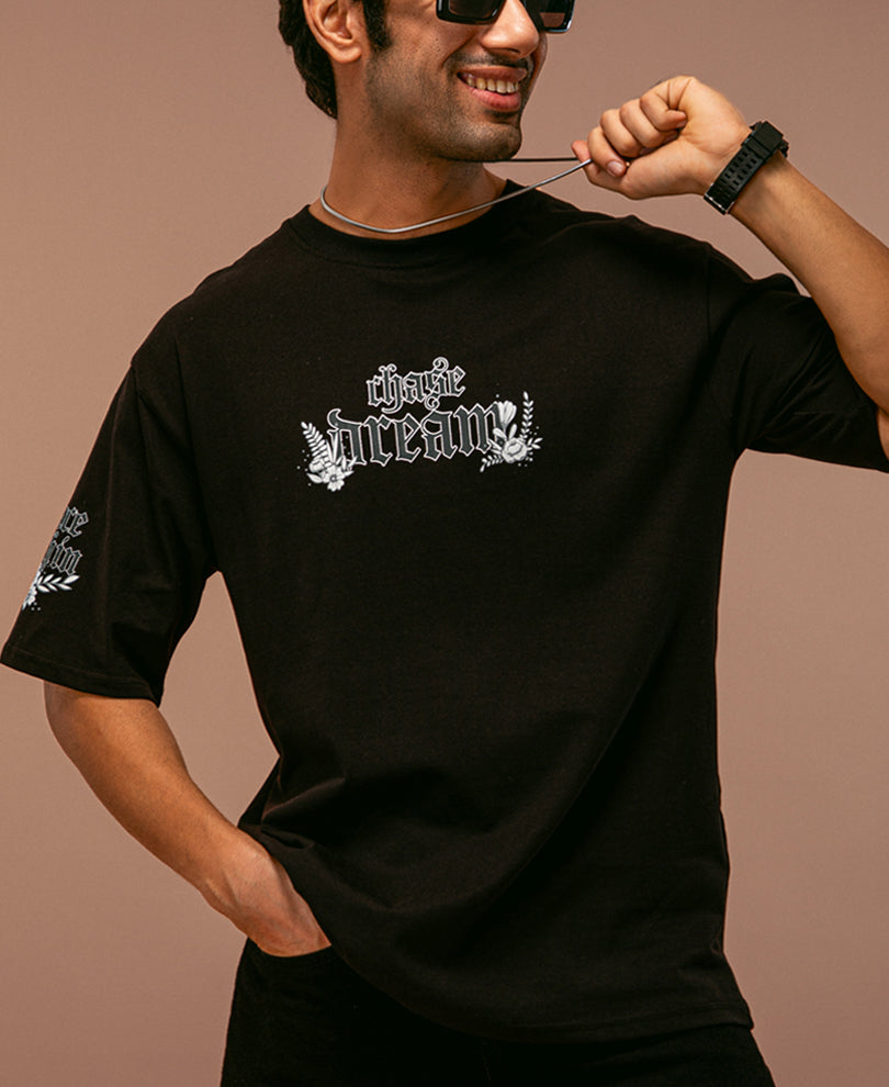 Black 62 Printed Oversized Half Sleeves T Shirt