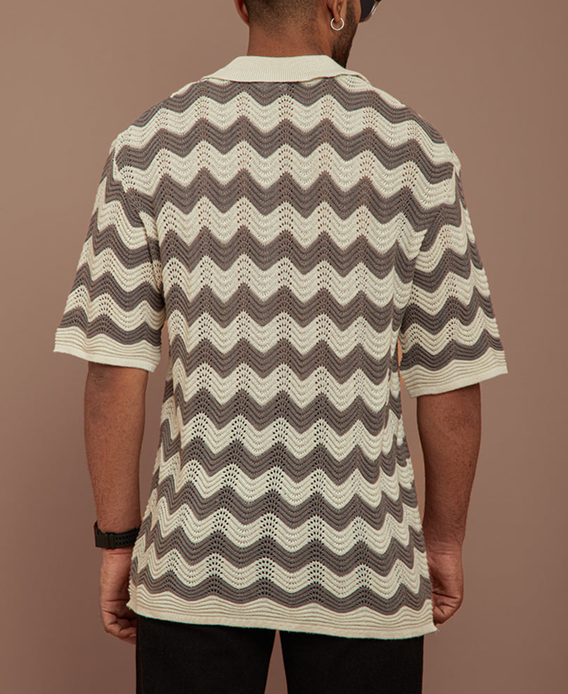 Grey and White Structured Oversized Half Sleeves T Shirt