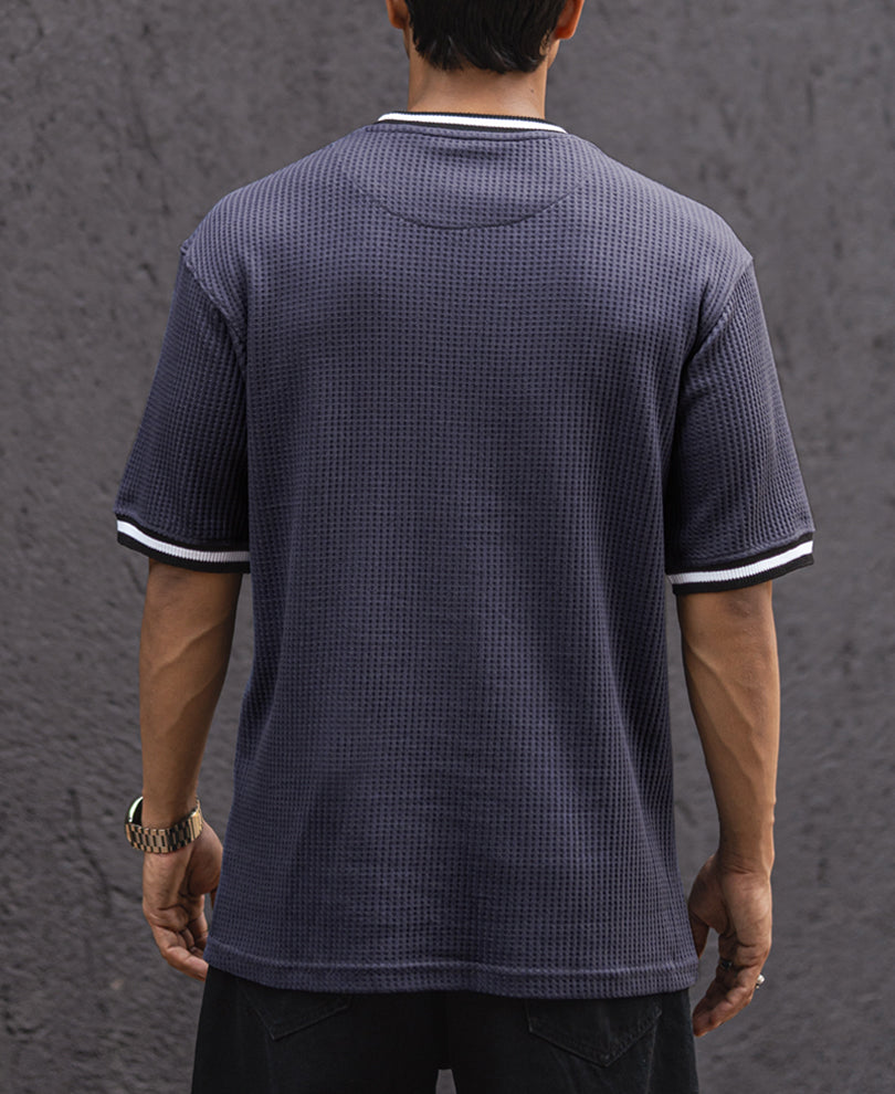 Navy Blue Structured Oversized Half Sleeves T Shirt