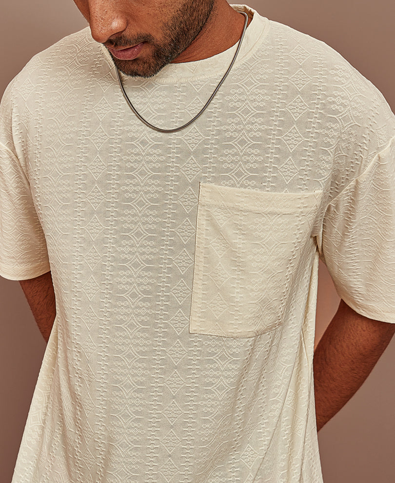 Cream Structured Oversized Half Sleeves T Shirt