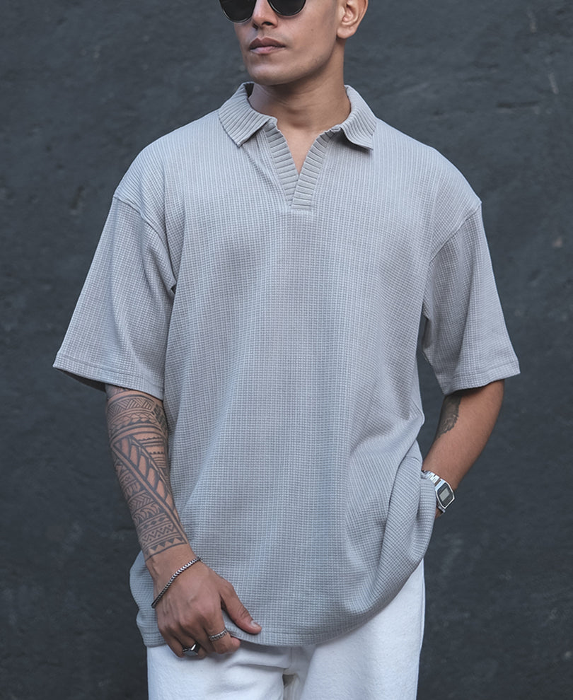 Grey Structured Oversized Half Sleeves T Shirt