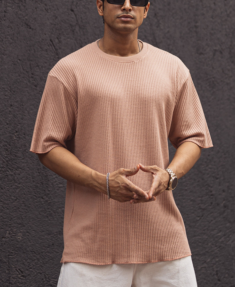Peach Structured Oversized Half Sleeves T Shirt