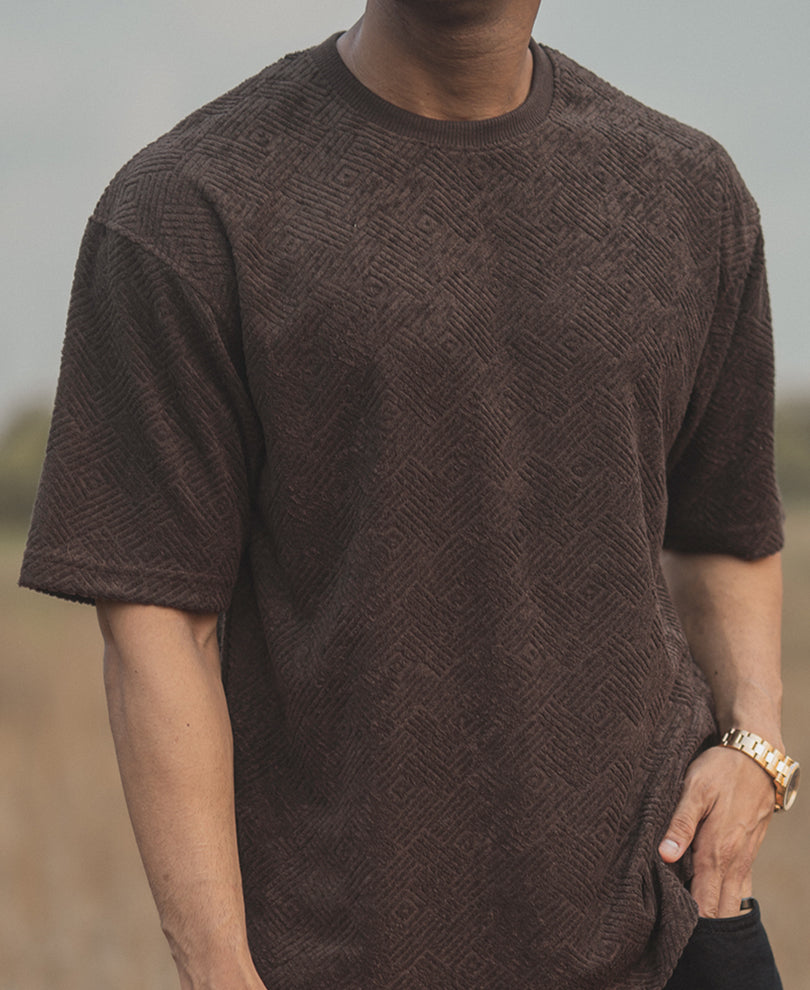 Forest Brown Structured Oversized Half Sleeves T Shirt