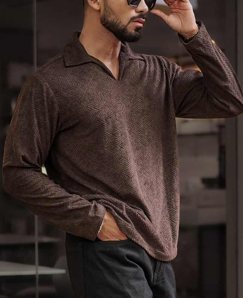 Forest Brown Regular Fit Full Sleeves Tshirt