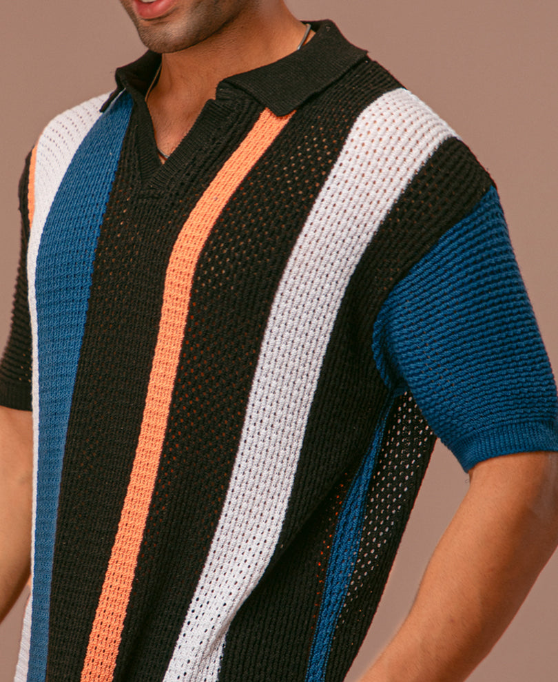 Multicolor Crochet Striped T Shirt