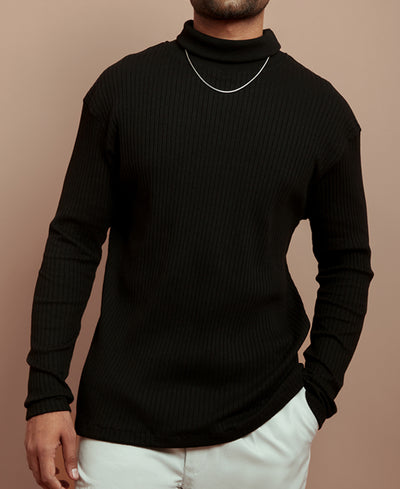 Black Turtle Neck Full Sleeves T Shirt