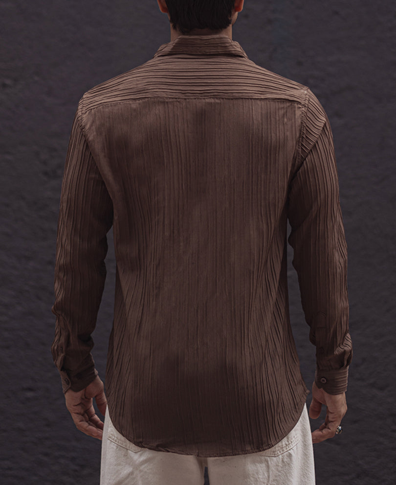 Brown Solid Full Sleeves Shirt