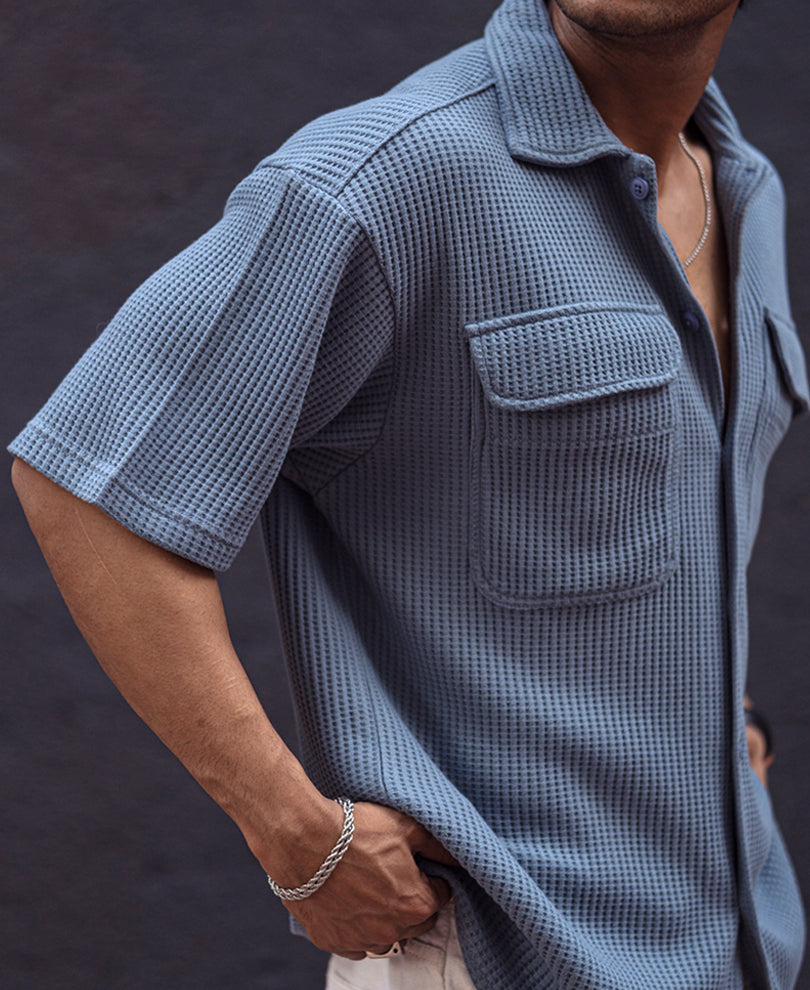 Grey Structured Oversized Half Sleeves Shirt