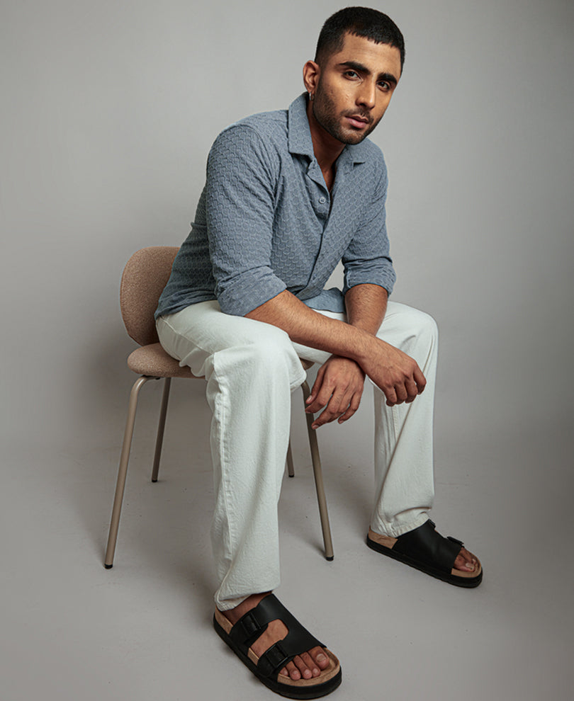 Grey Structured Regular Fit Full Sleeves Shirt