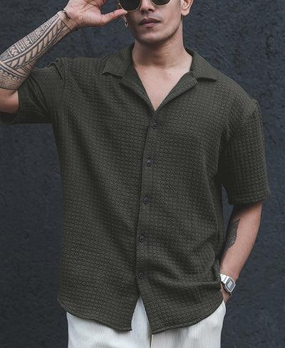 Olive Green Structured Oversized Half Sleeves Shirt