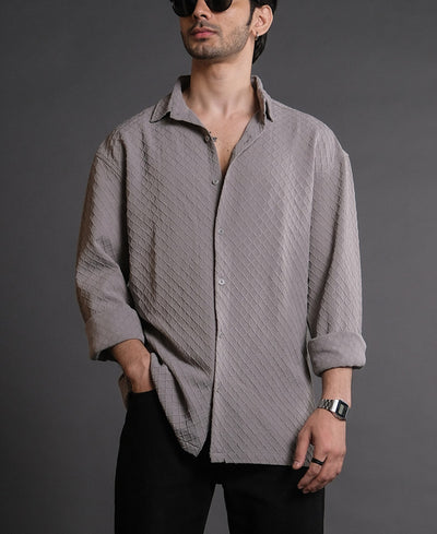 Grey Structured Oversized Full Sleeves Shirt