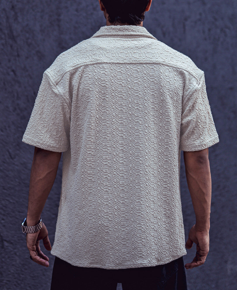 Beige Structured Oversized Half Sleeves Shirt